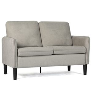 covmax modern fabric loveseat sofa mid century 2-seat love seats sofa couch with tufting and upholstered sofa living room furniture for small compact space bedroom office apartment dorm (light gray)