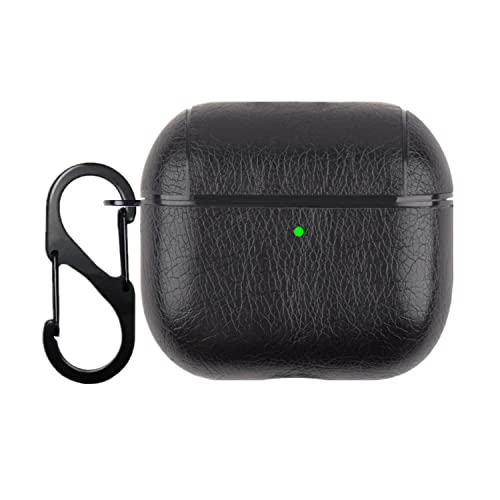 Xbs Leather Case Compatible with AirPods 3rd Generation Case Cover 2021, Durable Leather Shockproof Protective Cover with Keychain for Apple AirPods 3 Wireless Charging Case [Front LED Visible] Black