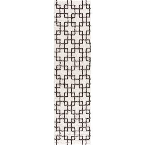 Keen Home Design Living Room Runner Rugs - 2x8 Geometric Shaggy Rugs - Ultra Soft, Non-Shedding Carpet for The Kitchen, Bedroom, Living Room - Thick Rug, Size: 2’8’’ x 7’7’’, White/Anthracite