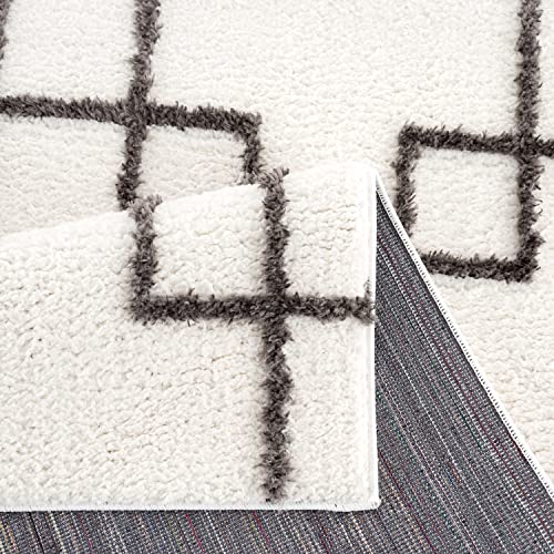 Keen Home Design Living Room Runner Rugs - 2x8 Geometric Shaggy Rugs - Ultra Soft, Non-Shedding Carpet for The Kitchen, Bedroom, Living Room - Thick Rug, Size: 2’8’’ x 7’7’’, White/Anthracite