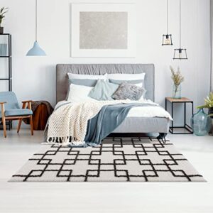 Keen Home Design Living Room Runner Rugs - 2x8 Geometric Shaggy Rugs - Ultra Soft, Non-Shedding Carpet for The Kitchen, Bedroom, Living Room - Thick Rug, Size: 2’8’’ x 7’7’’, White/Anthracite