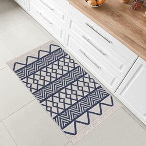 Keen Home Design Area Rugs - 2x4 Reversible and Machine Washable Boho Rug - 100% Cotton - Two Sided Rug for Living Room, Kitchen, Hallway, Bedroom, Entryway - (2’ x 3’7’’, Navy)