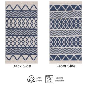 Keen Home Design Area Rugs - 2x4 Reversible and Machine Washable Boho Rug - 100% Cotton - Two Sided Rug for Living Room, Kitchen, Hallway, Bedroom, Entryway - (2’ x 3’7’’, Navy)