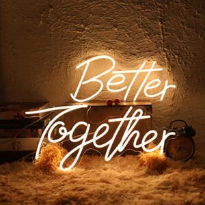 better together neon sign for wall decor, wedding decoration, christmas decoration, party background, romance neon lights signs gift (with dimmable) for girlfriend, 18x8.5+23x10.5 inches, warm white