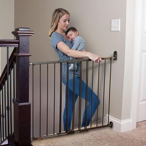 toddleroo by north states baby gate for stairs: easy swing & lock series 2 child gate, fits openings 28.68"-47.85" wide. safety latch, hardware mount. child gates for doorways (31" tall, matte bronze)