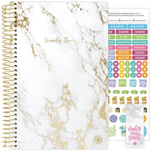 bloom daily planners 2023 calendar year day planner (january 2023 - december 2023) - 5.5” x 8.25” - weekly/monthly agenda organizer book with stickers & bookmark - marble
