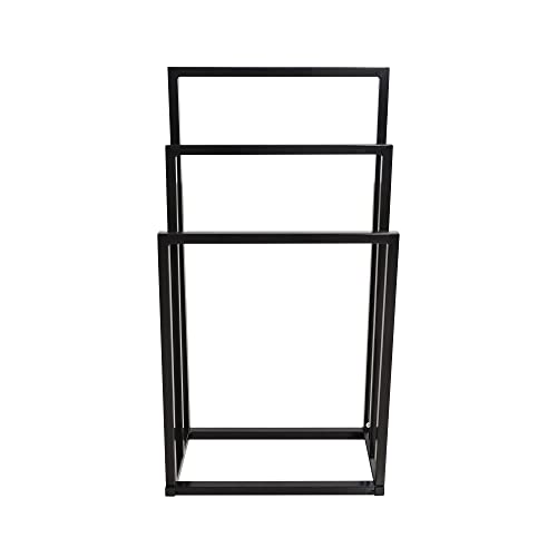 Moveable Metal Freestanding Towel Stand with 3 Towel Bars, 3 Tier Towel Rack for Bathroom, Floor Standing Towel Holder Without Drilling Hole for Bathroom Accessories. (17.7L X 8.6W X 33.8H)''/Black