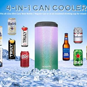 4 in 1 Insulated Slim Can Cooler with lid for 12 Oz Tall Skinny Can, Regular Can, Beer Bottle - Stainless Steel Double Walled Can Insulator Beer Coozy for Cans Koozie Coozies (Mermaid Dreams)