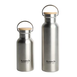 kuvings stainless steel water bottle | double wall vacuum insulated water bottle | works with hot & cold drinks | eco-friendly lid with bamboo detail | bpa-free, plastic-free & dishwasher-safe | 12 oz