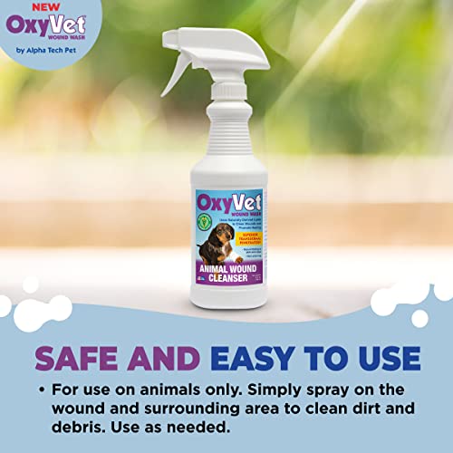 OxyVet Wound Wash for Dogs | Excellent Cleansing Agent | Non-Irritating to Skin and Eyes Wound Cleanser | Non-Staining Wound and Skin Care | 16 Fl Oz Pet First Aid Spray Bottle