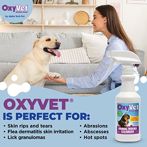 OxyVet Wound Wash for Dogs | Excellent Cleansing Agent | Non-Irritating to Skin and Eyes Wound Cleanser | Non-Staining Wound and Skin Care | 16 Fl Oz Pet First Aid Spray Bottle