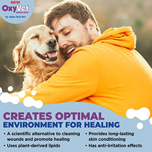 OxyVet Wound Wash for Dogs | Excellent Cleansing Agent | Non-Irritating to Skin and Eyes Wound Cleanser | Non-Staining Wound and Skin Care | 16 Fl Oz Pet First Aid Spray Bottle