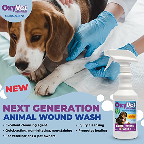 OxyVet Wound Wash for Dogs | Excellent Cleansing Agent | Non-Irritating to Skin and Eyes Wound Cleanser | Non-Staining Wound and Skin Care | 16 Fl Oz Pet First Aid Spray Bottle