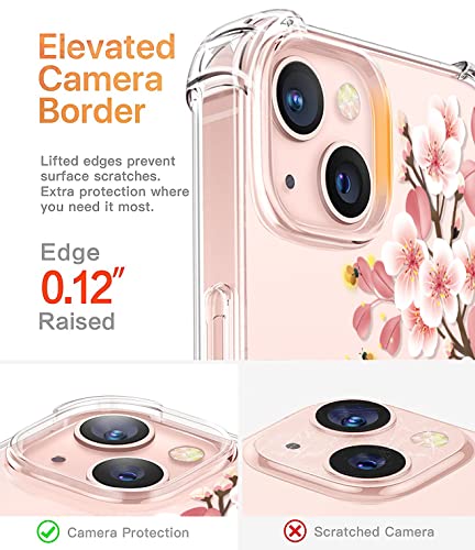 RoseParrot Designed for iPhone 13 Case with Screen Protector + Ring Holder + Waterproof Pouch, Clear with Floral Pattern Design, Soft&Flexible Bumper Shockproof Protective Cover （Fireflies）