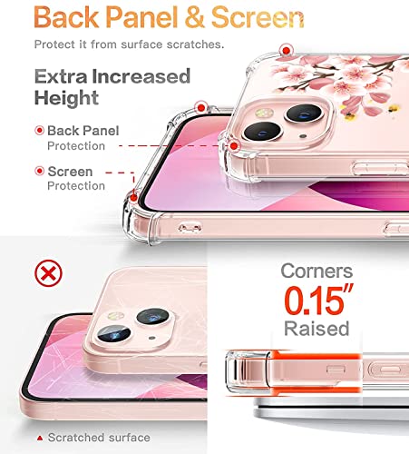 RoseParrot Designed for iPhone 13 Case with Screen Protector + Ring Holder + Waterproof Pouch, Clear with Floral Pattern Design, Soft&Flexible Bumper Shockproof Protective Cover （Fireflies）