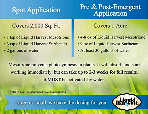 Liquid Harvest Mesotrione - 8oz - Mesotrione Concentrate (Compare to Tenacity) - Pre and Post-Emergent Weed Killer for Lawn and Turf Grasses