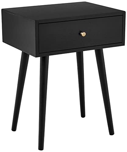 Decor Therapy Mid Century 1-Drawer Wood Side Table, 23.5" x 18" x 14", Black