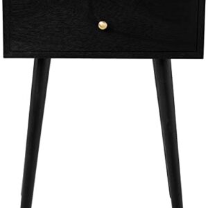 Decor Therapy Mid Century 1-Drawer Wood Side Table, 23.5" x 18" x 14", Black