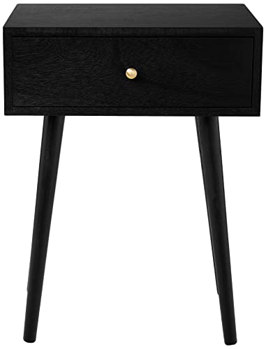 Decor Therapy Mid Century 1-Drawer Wood Side Table, 23.5" x 18" x 14", Black