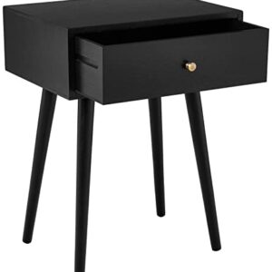 Decor Therapy Mid Century 1-Drawer Wood Side Table, 23.5" x 18" x 14", Black