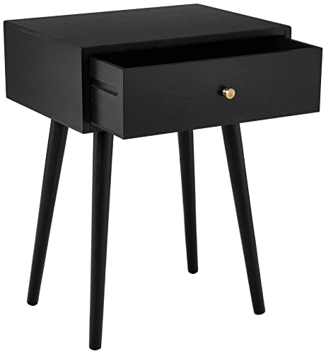 Decor Therapy Mid Century 1-Drawer Wood Side Table, 23.5" x 18" x 14", Black