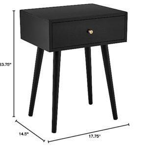 Decor Therapy Mid Century 1-Drawer Wood Side Table, 23.5" x 18" x 14", Black