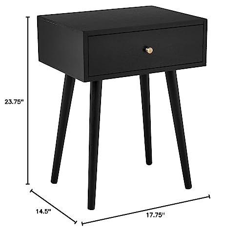 Decor Therapy Mid Century 1-Drawer Wood Side Table, 23.5" x 18" x 14", Black