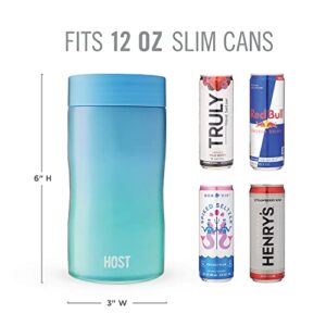 HOST Stay-Chill Beer Cozy Insulated Can Cooler Tumbler - Double Walled Stainless Steel Beer Can Insulator Holder for Slim Sized Cans - Lagoon
