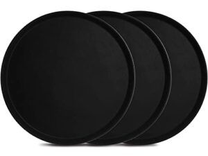 topzea 3 pack large restaurant serving tray, 16 inch plastic round serving tray, server tray non-skid tray bar tray drink tray cafeteria tray food serving tray for coffee table, hotel, party