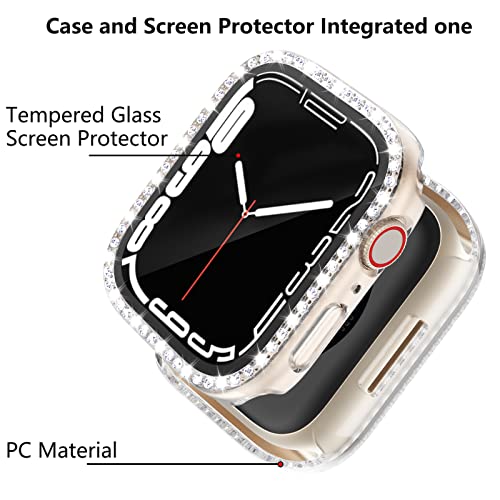 Cuteey 2 Pack Bling Case with Tempered Glass Screen Protector for Apple Watch Series 9 8 & Series 7 41mm, All Round Full Protective Hard PC Cover Bumper for iWatch 8 7 Accessories,Clear+Clear