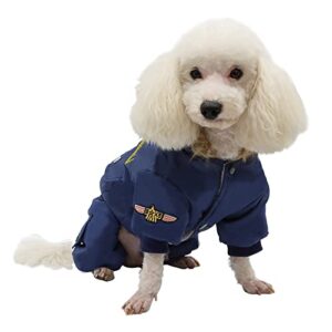 Hooded Jumpsuit Waterproof Small Dog Apparel Airman Fleece Winter Coat Snowsuit Outdoor Dog Cat Parka Jacket Cloth Drop Shipping (M,Blue)