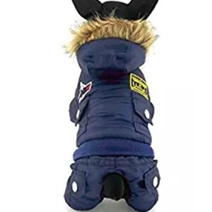 Hooded Jumpsuit Waterproof Small Dog Apparel Airman Fleece Winter Coat Snowsuit Outdoor Dog Cat Parka Jacket Cloth Drop Shipping (M,Blue)