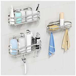 treelen 3 pk-adhesive shower shelves, shower wall caddy, bathroom shower organizer-stainless steel