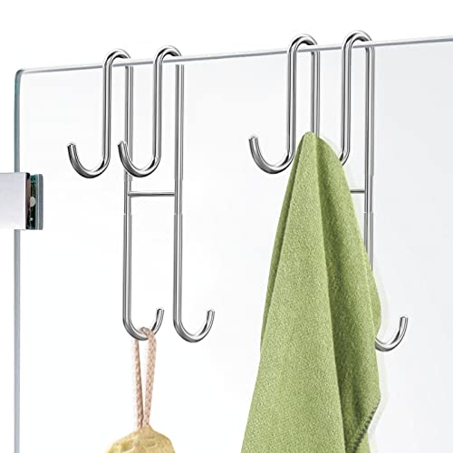 Cerbonny Shower Door Hooks, 2 Pack Extended Double Towel Hooks for Bathroom Frameless Glass Shower Door, Heavy Duty Stainless Steel Bathroom Hanger Without Perforation