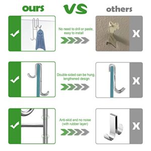 Cerbonny Shower Door Hooks, 2 Pack Extended Double Towel Hooks for Bathroom Frameless Glass Shower Door, Heavy Duty Stainless Steel Bathroom Hanger Without Perforation