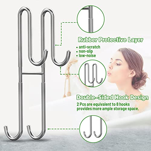 Cerbonny Shower Door Hooks, 2 Pack Extended Double Towel Hooks for Bathroom Frameless Glass Shower Door, Heavy Duty Stainless Steel Bathroom Hanger Without Perforation