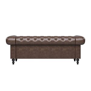 MGH Chesterfield Sofas, 83" PU Couch,Tufted 3 Seats Living Furniture, Mid-Century Sofa Couch Daybed for Living Room and Bedroom (Brown-2)