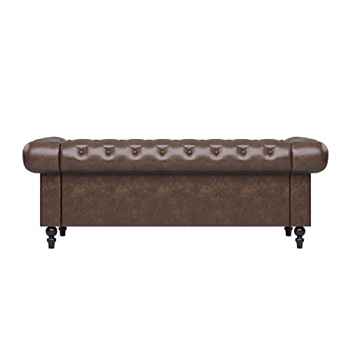 MGH Chesterfield Sofas, 83" PU Couch,Tufted 3 Seats Living Furniture, Mid-Century Sofa Couch Daybed for Living Room and Bedroom (Brown-2)