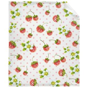 strawberry flower blanket cozy soft lightweight flannel throw blanket for bed sofa travel all season pets 40"x30"
