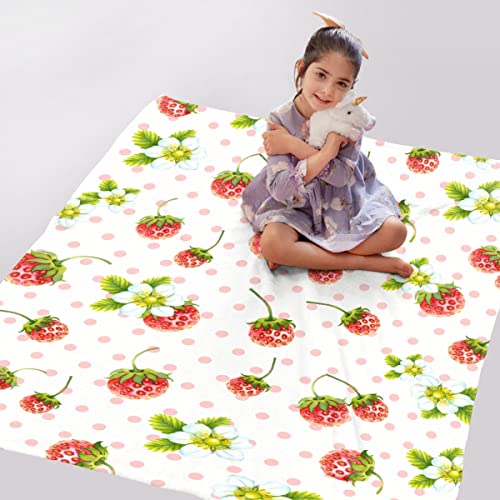 Strawberry Flower Blanket Cozy Soft Lightweight Flannel Throw Blanket for Bed Sofa Travel All Season Pets 40"x30"