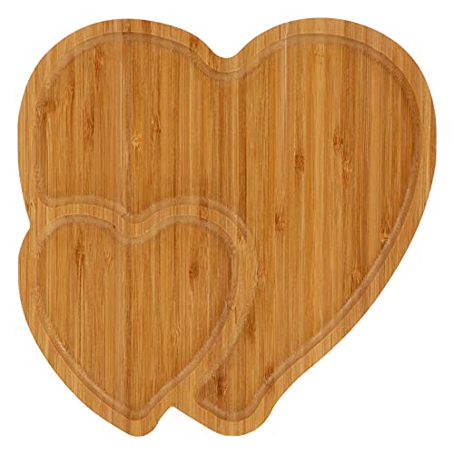 DOITOOL Serving Dishes 1Pcs Heart Shape Wooden Serving Tray Plates, Food Tray with 2 Grid for Fruit, Divided Food Serving Tray for Party, Family Dinner, Holiday, Picnic Serving Tray