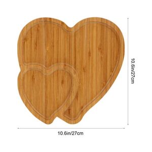 DOITOOL Serving Dishes 1Pcs Heart Shape Wooden Serving Tray Plates, Food Tray with 2 Grid for Fruit, Divided Food Serving Tray for Party, Family Dinner, Holiday, Picnic Serving Tray