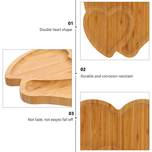 DOITOOL Serving Dishes 1Pcs Heart Shape Wooden Serving Tray Plates, Food Tray with 2 Grid for Fruit, Divided Food Serving Tray for Party, Family Dinner, Holiday, Picnic Serving Tray