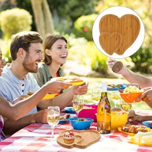 DOITOOL Serving Dishes 1Pcs Heart Shape Wooden Serving Tray Plates, Food Tray with 2 Grid for Fruit, Divided Food Serving Tray for Party, Family Dinner, Holiday, Picnic Serving Tray