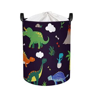 clastyle 45l waterproof adorable dinosaur laundry basket black collapsible laundry hamper with handle kids toys room storage basket with drawstring, 14 * 17.7 in