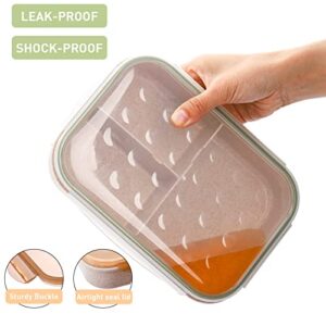 ZOOFOX Set of 3 Bento Box, Leak Proof Lunch Box with 3 Compartments, Reusable Lunch Dinner Containers for Adults, Microwave Safe and Dishwasher Safe (Spoon Included)