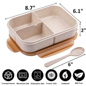 ZOOFOX Set of 3 Bento Box, Leak Proof Lunch Box with 3 Compartments, Reusable Lunch Dinner Containers for Adults, Microwave Safe and Dishwasher Safe (Spoon Included)