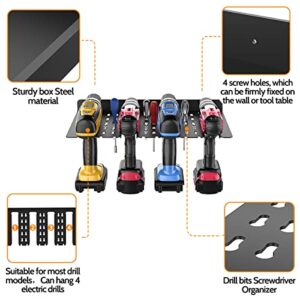 TZDTMEOS Electric Drill Storage Rack , Power Tool Organizer, Holds 4 Drills & Batteries, Hanging Wall Mounted Organizer for Garage, Home, Workshop, Shed (Rack)