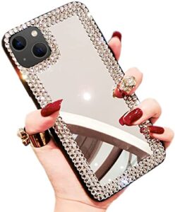 poowear for iphone 13 case 3d glitter sparkle bling mirror case luxury shiny crystal rhinestone diamond bumper clear protective case cover for women for iphone 13 6.1"