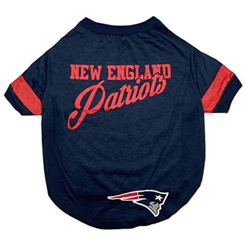 NFL New England Patriots T-Shirt for Dogs & Cats, Small. Football Dog Shirt for NFL Team Fans. New & Updated Fashionable Stripe Design, Durable & Cute Sports PET TEE Shirt Outfit